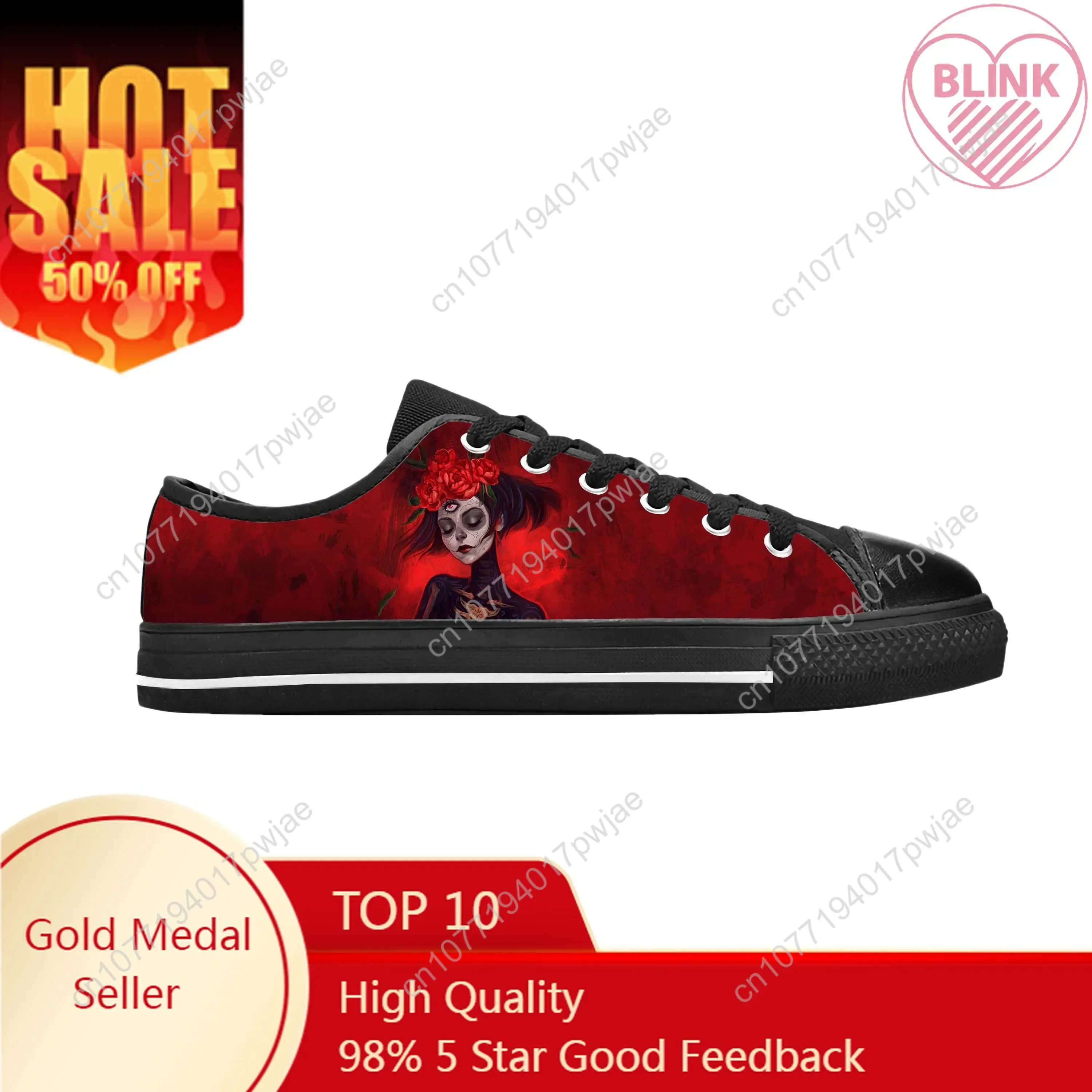 La Calavera Catrina Mexican Sugar Skull Katrina Casual Cloth Shoes Low Top Comfortable Breathable 3D Print Men Women Sneakers