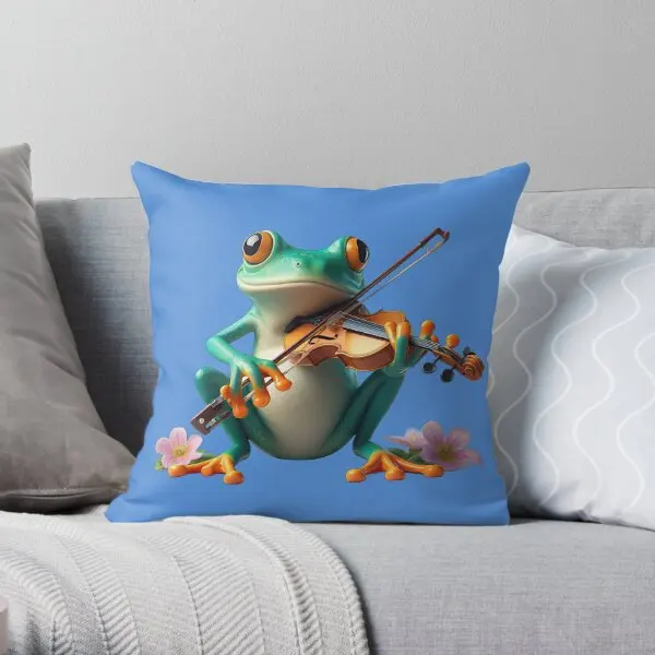 

Funky Frogs Violinist Printing Throw Pillow Cover Hotel Bedroom Sofa Cushion Waist Bed Wedding Pillows not include One Side