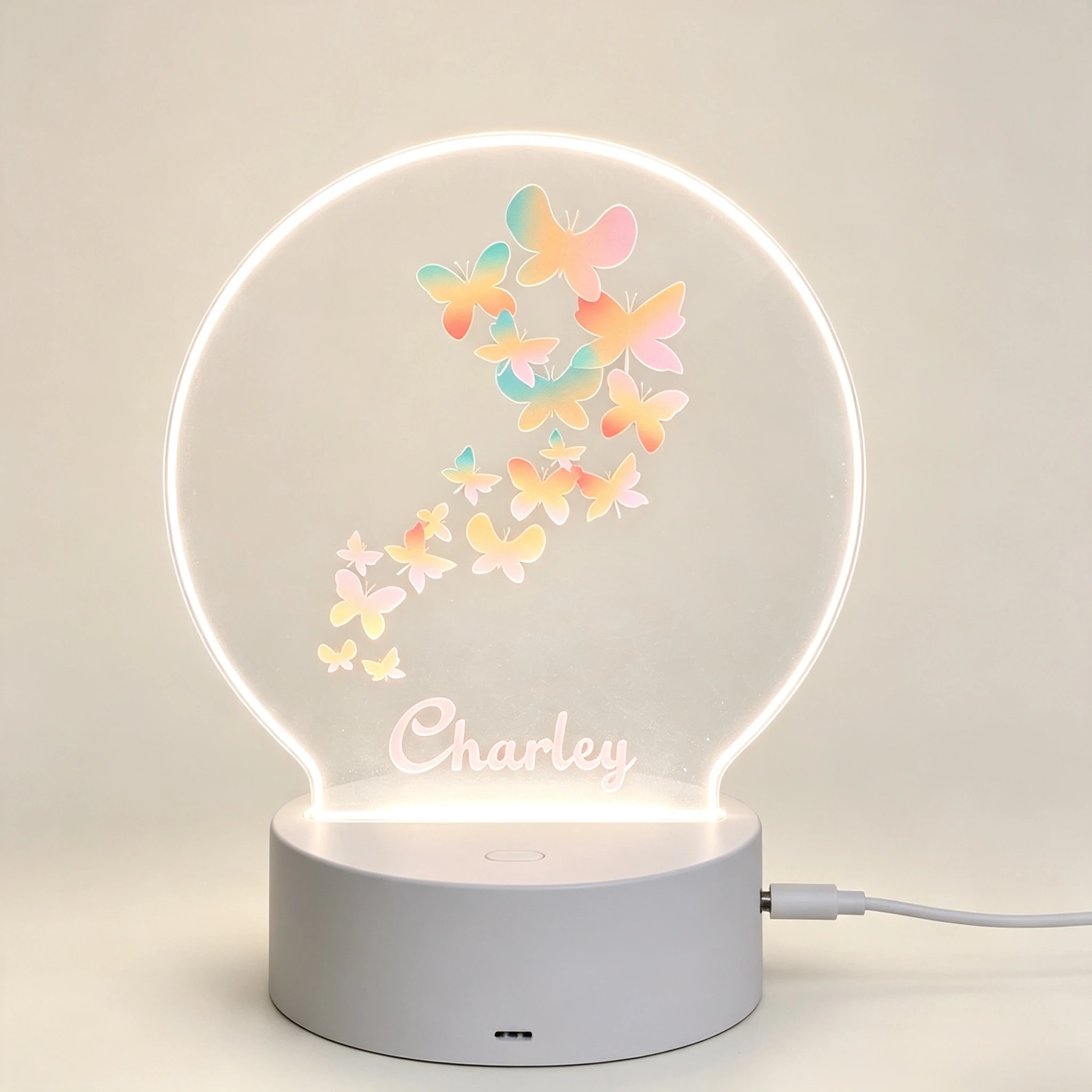 Dreamy Colorful Butterfly Personalized Acrylic Night Lamp Gift,Flowing Butterfly Group LED Ambient Desk Light With Custom Text