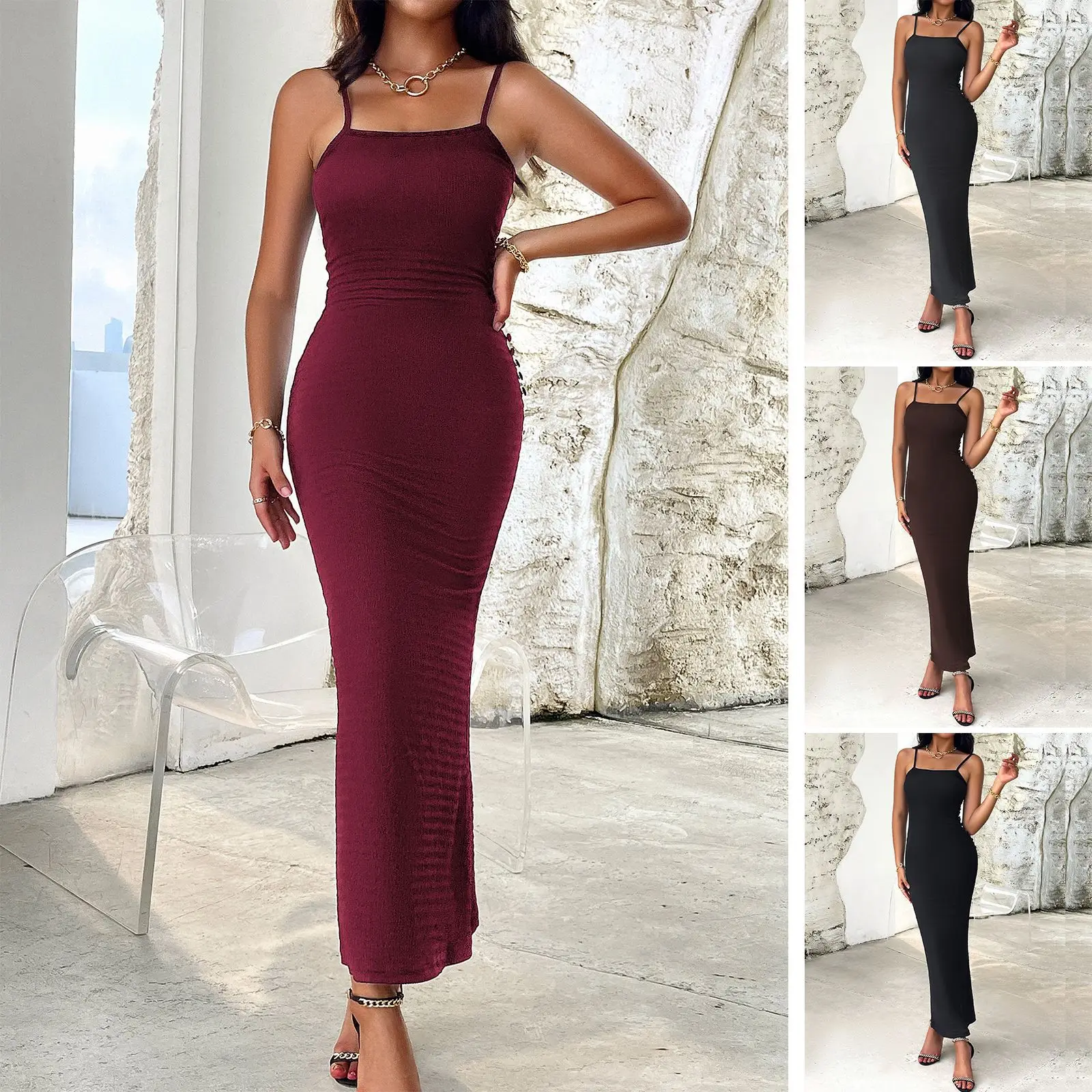 Spice Girl Bag Hip Dress 2025 Summer Women's Camisole Dress Solid Color  Tight-fitting Dress For Women Bag Buttock Dress