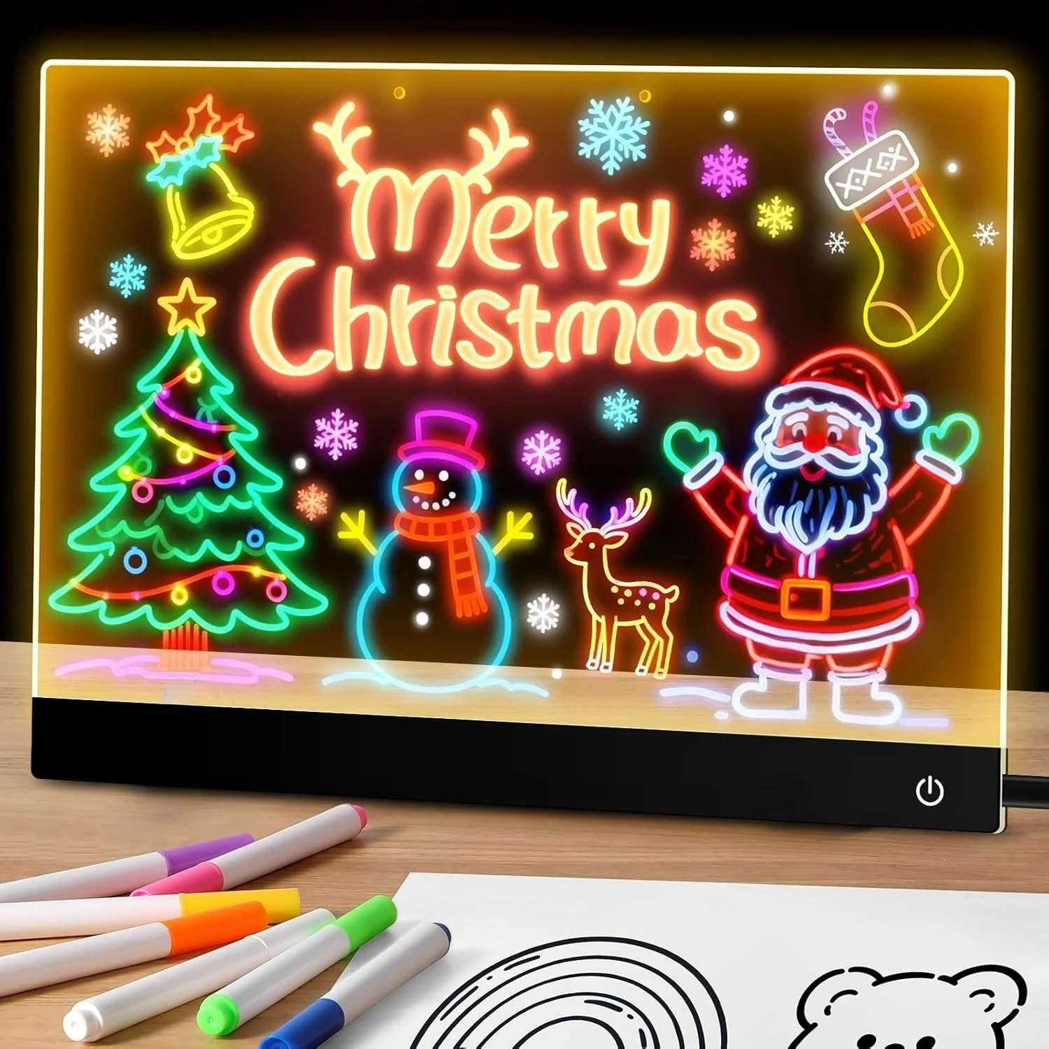 LED Note Board With Night Light Colorful 7 Pens DIY Acrylic Message Board Children‘s Drawing Board For Kids Birthday Gift