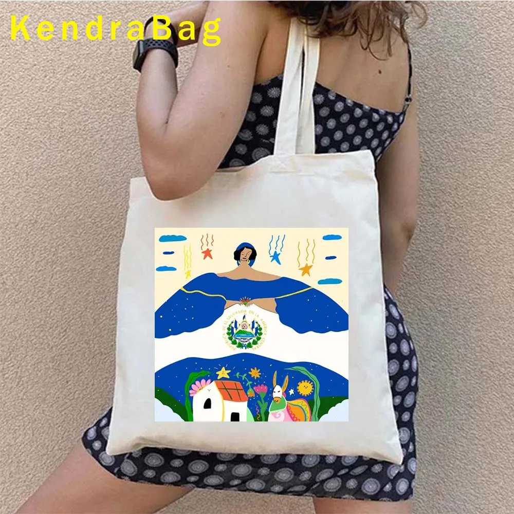 Bolsa de lona para pintura a óleo, sacola, céu tropical, izalco, amor, coração, aquarela, Bahia, linha do horizonte, bonito, lona, mapa de El Salvador, bandeira