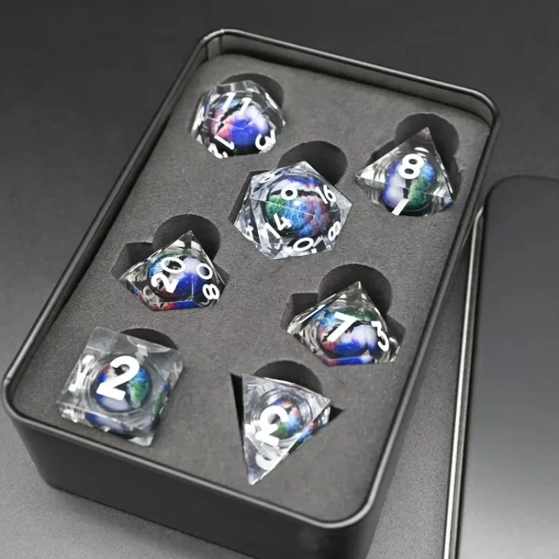 Beautiful Resin Transparent Colored Longan Liquid Core DND Dice Set for Cosplay