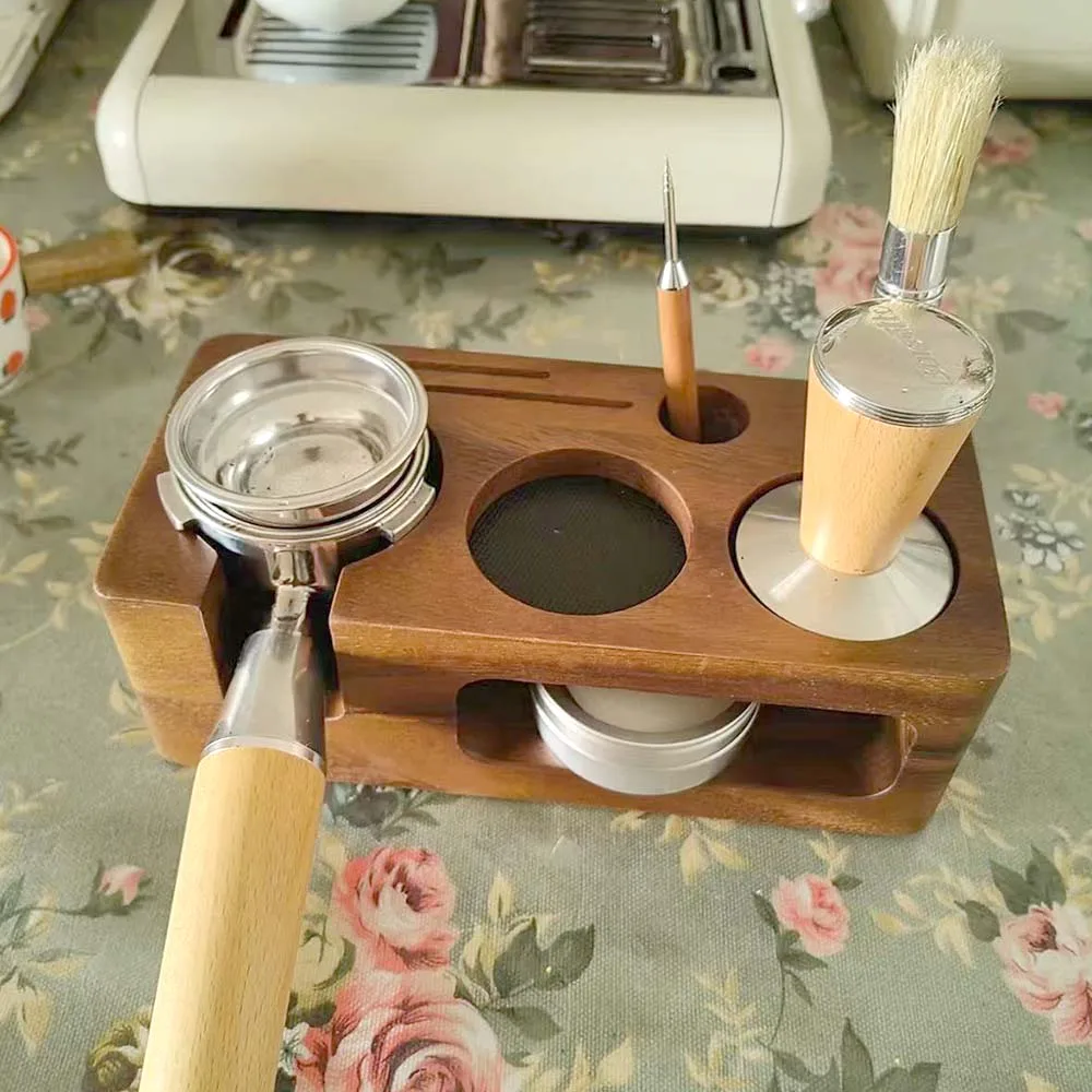 

Tools WDT Espresso Tamping Station Wooden Coffee Tamper Holder Antislip Multifunctional Tamping Station Coffee Bar Accessories