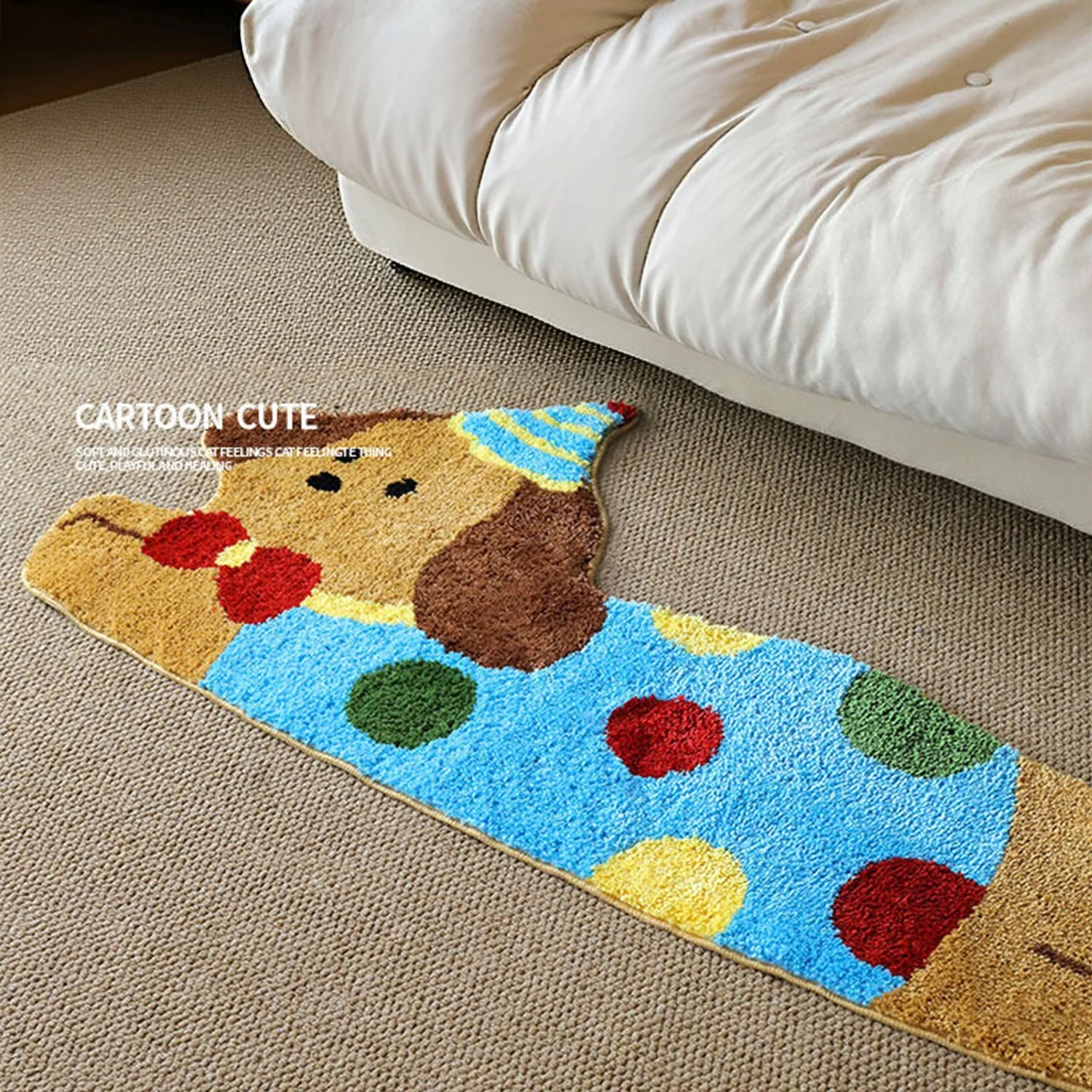 Cartoon Party Dog Shaped Rug Cute Polka Dot Puppy Fluffy Bedside Floor Mat Plush Carpet Tufted Home Pad