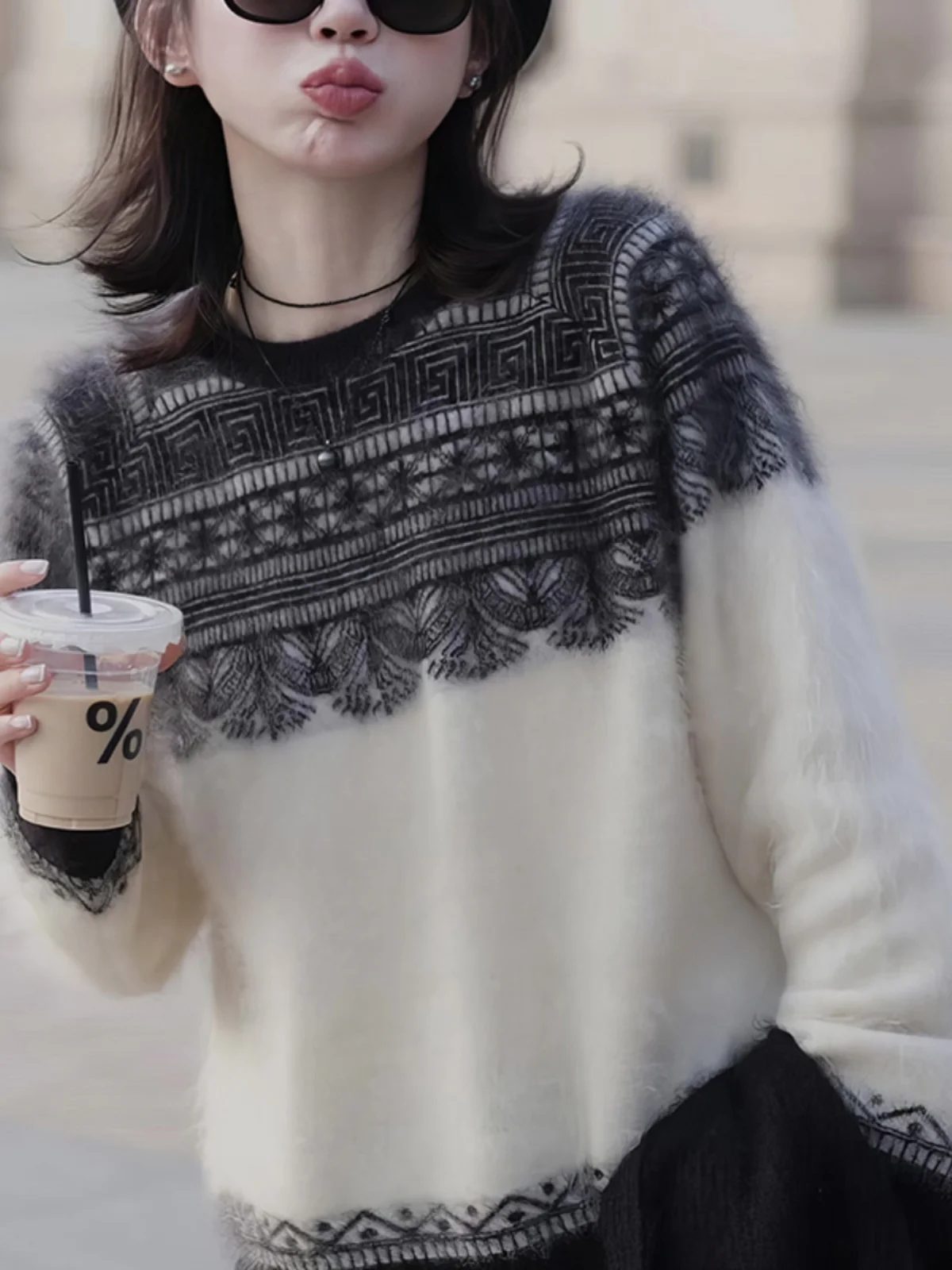 

Вязаный свитер в стиле ретро, женский круглый, мягкий цвет, блузка, модный, осенне-зимний, Новое поступление, шерстяной трикотаж