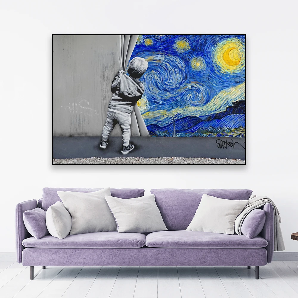 

Fashion Graffiti Art Oil Painting Prints Bansky Vincent Van Gogh Poster Starry Night Street Wall Art Canvas Painting Home Decor