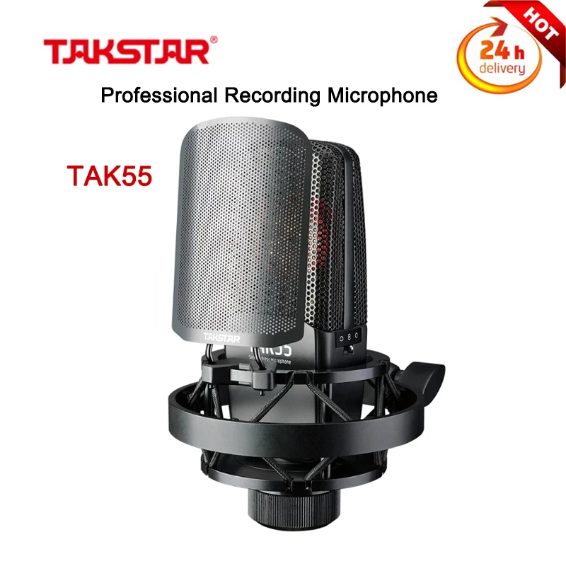 TAKSTAR TAK55 Profesional Recording Microphone Wired Microfono Condensador w/ Shock Mount and Pop Filter For Studio Recording