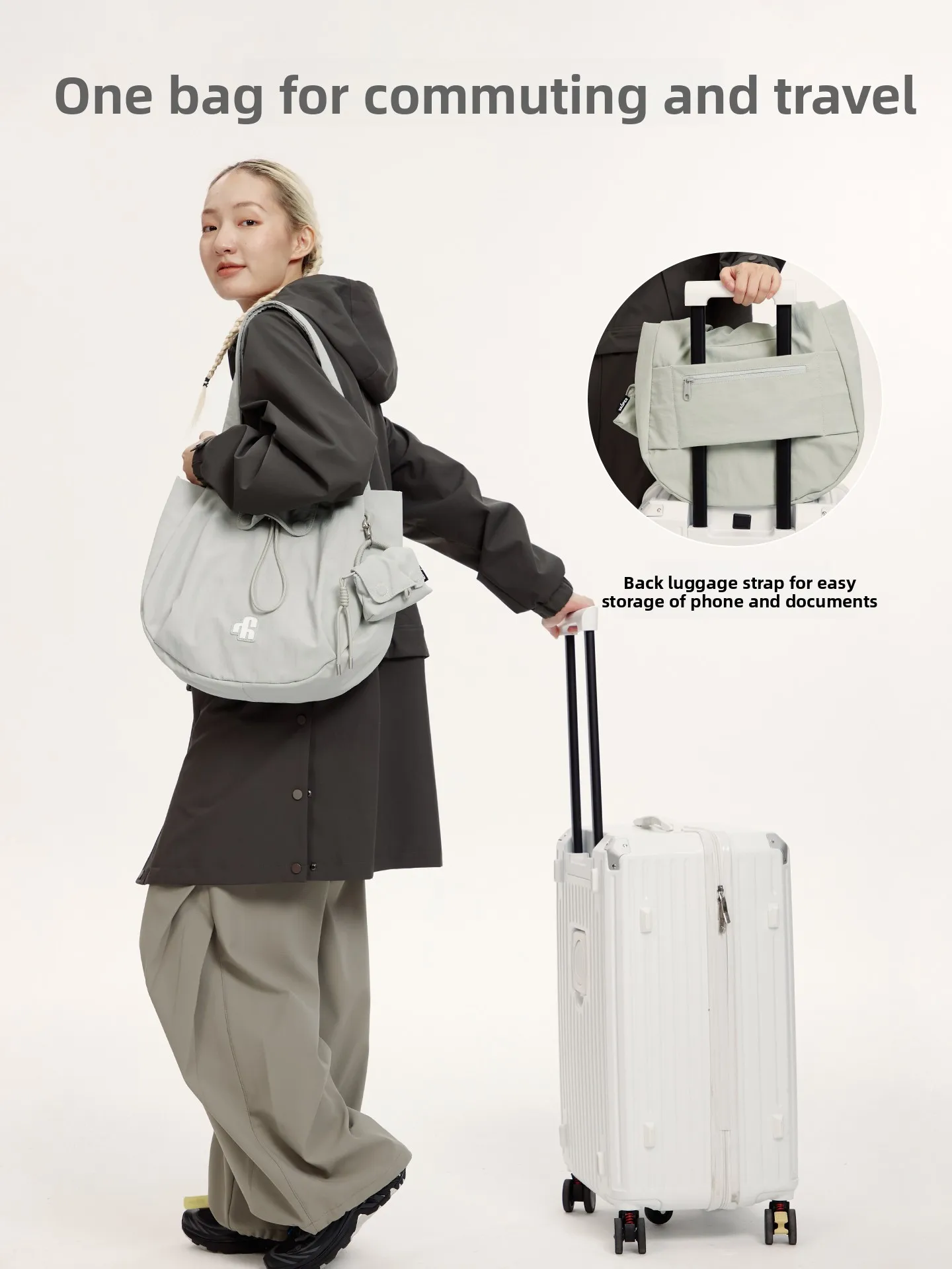VAOPER Casual Minimalist Large Capacity Travel Bag Women's Commuter Tote Single Shoulder Bag Handheld Fitness Bag