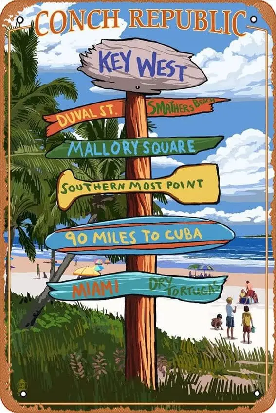 Tin Signs Funny Retro,Key West,Florida,Conch Republic,Destinations Sign 46964 Vintage Wall Decor for Home,Living Room,Bedroom,Ki