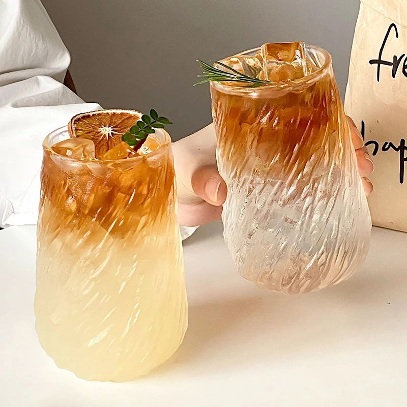 1Pieces Transparent Coffee Cup Cocktail Glasses Vertical Grain Phnom Penh Glass Water Cup Juice Cup Outdoor tableware