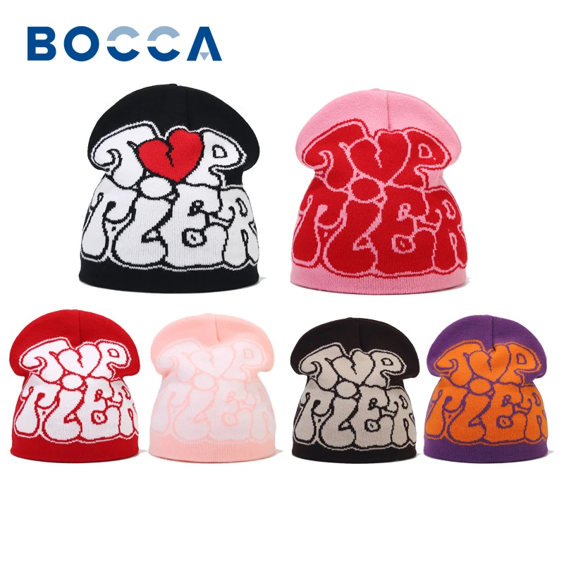 Bocca Letter Print Knitted Y2K Beanie Cap Hat For Men Women Warm Wool Winter Autumn Kanye Outdoor Hip Hop Gorras 2023 New Style