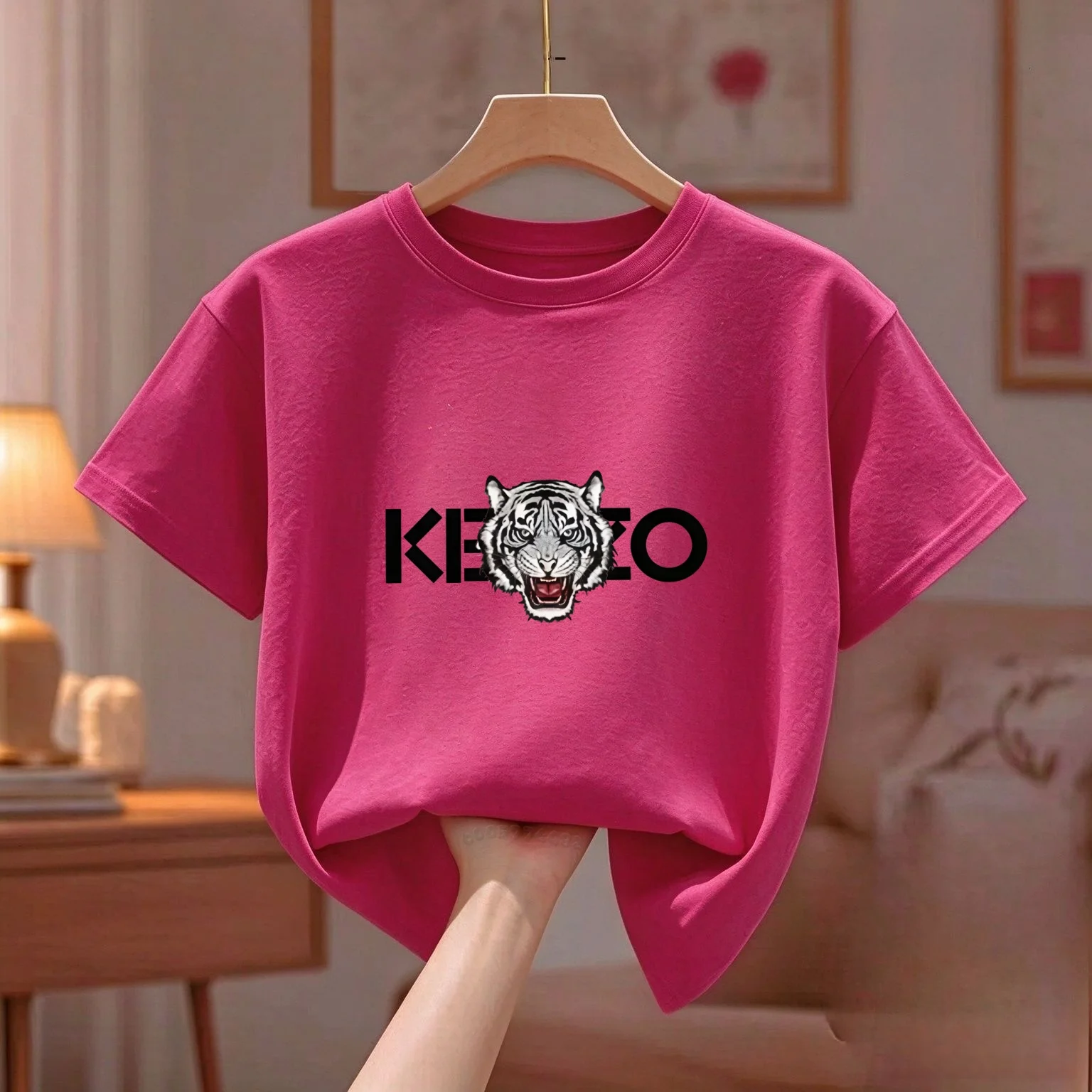 Summer Unisex Kids Tee Pure Cotton Soft Breathable Cool Animal Tiger Graphic Print Short Sleeve Round Neck Casual Clothes
