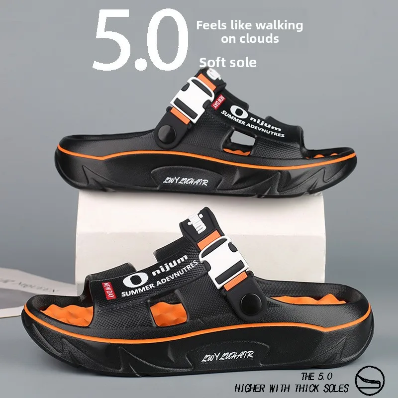 Zapatillas de fondo suave Unisex, ropa interior para el hogar, zapatillas informales de tacón grueso antideslizantes de verano, sandalias sin cordones a juego para parejas