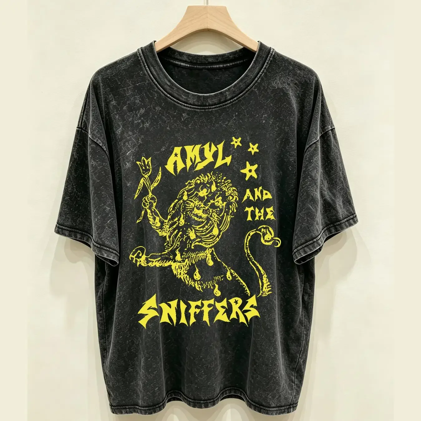washed T Shirt New Amyl And The Sniffers Band Black Classic S 2345XL VE1306 long sleeves vintage Washed Comfortable