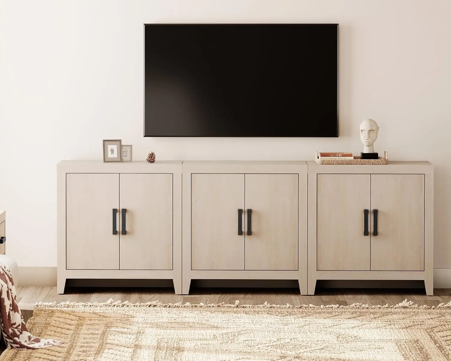 Farmhouse TV Stand Entertainment Center Media Console 6 Door Cabinet Living Room Dining Room 94.5 Inch Beige, Customized
