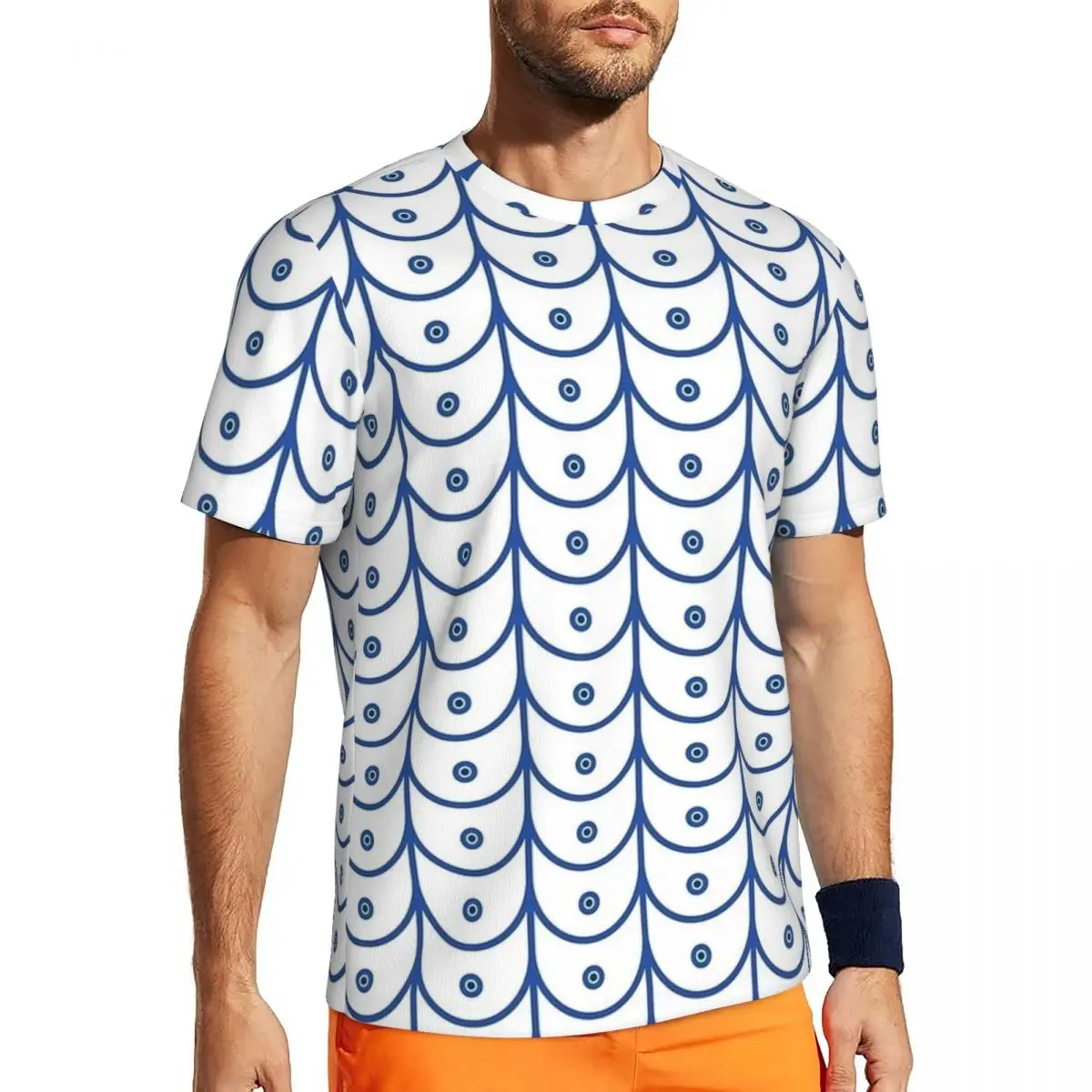 Greek Goddess Scales Blue And White T-Shirt Harajuku Running T-Shirts Short-Sleeve Comfortable Tshirt Summer Plus Size Top Tees