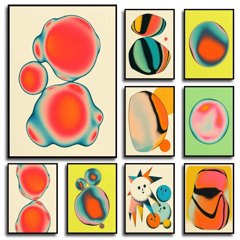 Formas geométricas psicodélicas abstractas modernas, pinturas en lienzo de colores coloridos y carteles para decoración del hogar y la sala de estar, sin marco