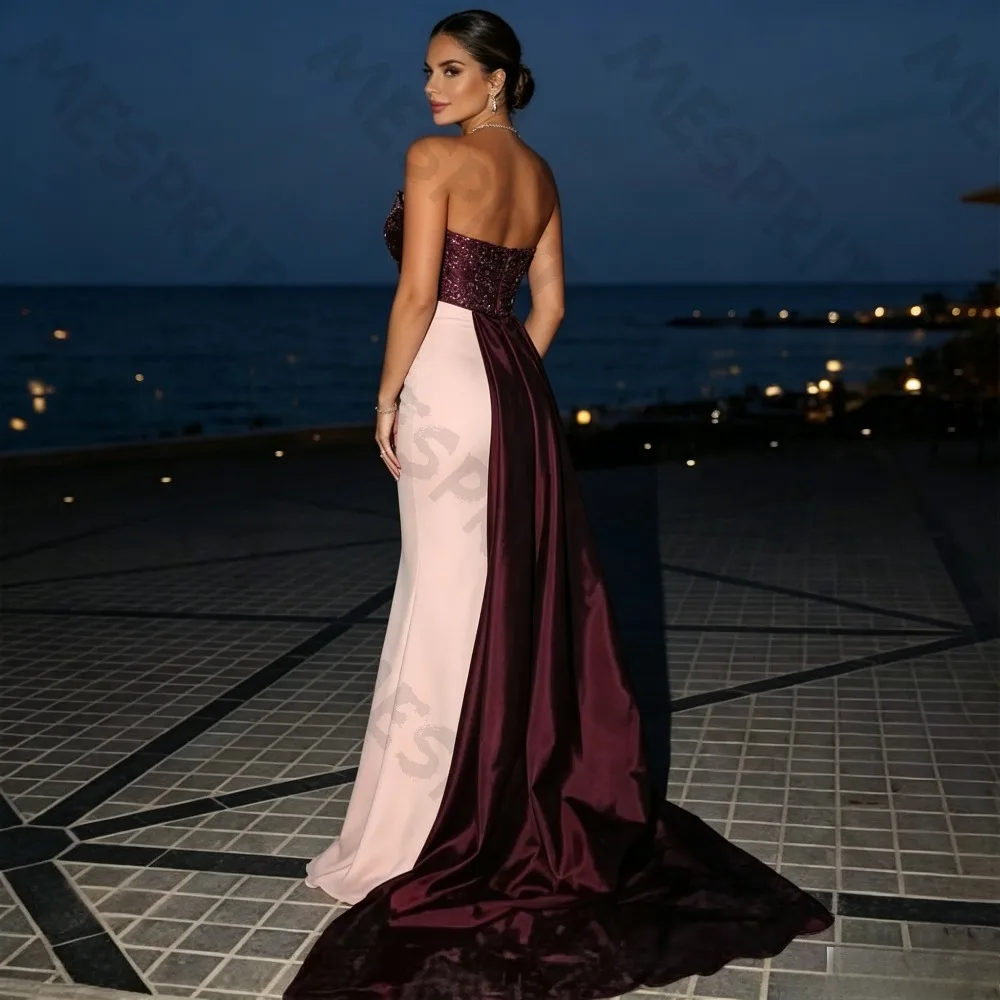 Customized Elegant Pink Wine Red Gradient Fish Tail Evening Gowns with Sweetheart Collar and Satin Sequin Long Tail New Dresses
