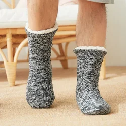 Zapatillas de lana para invierno, calcetines cálidos de punto de felpa para hombre, calcetines gruesos antideslizantes y acogedores para el hogar, Skarpetki Męskie