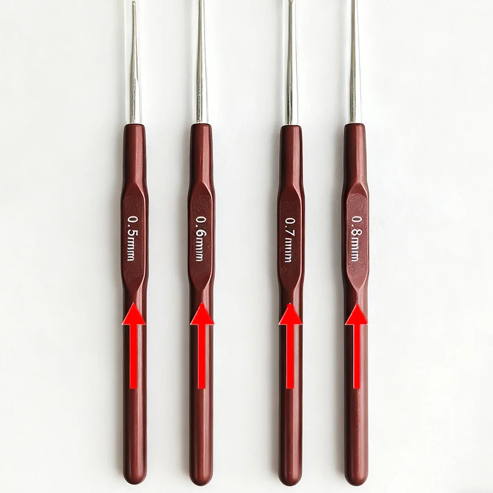 4PCS Knitting Hook Needle Dreadlock Hair Tools Metal Plastic Crochet Hooks 0.5Mm 0.6Mm 0.7Mm 0.8Mm Hair Weaving Micro Hook DIY
