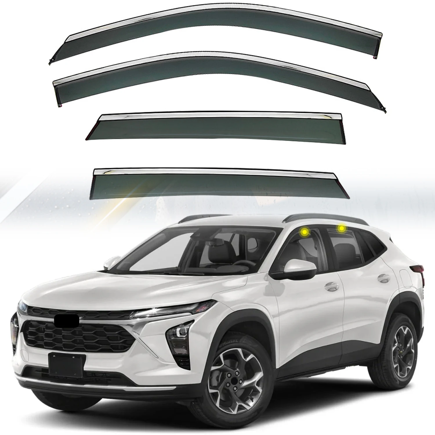 

Car Accessories For Chevrolet Trax 2024 PC Chrome Exterior Window Visor Vent Shade Rain Sun Wind Guard Deflectors 4pcs