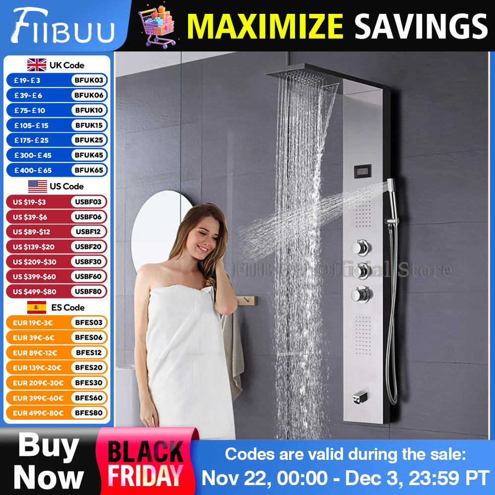 Luxury Shower For Bathroom With Pressurized Top Nozzle ShowerHead Digital Display Multifunctional Shower Wall Mounted Shower Set