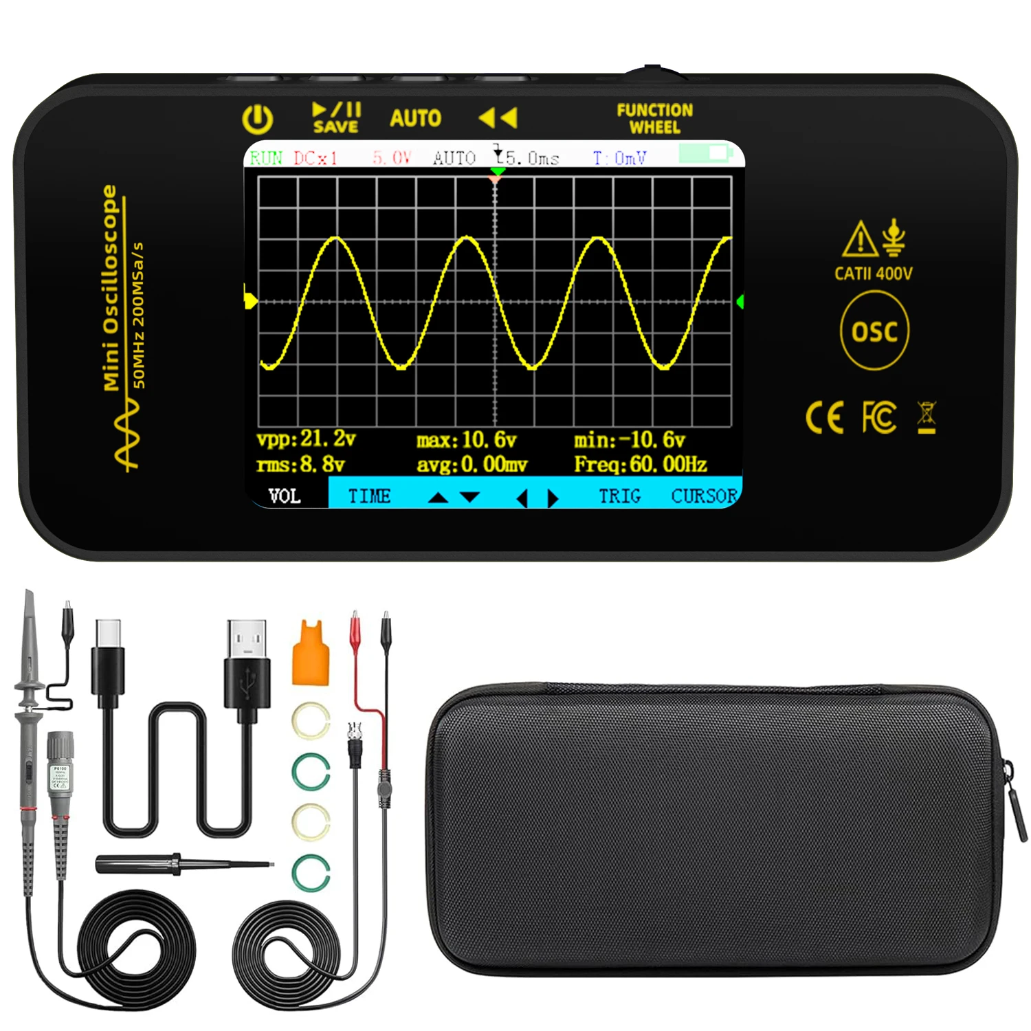 BSIDE OT5 Digital Oscilloscope Mini Portable Graphics Tester 50MHz 200MSa/s