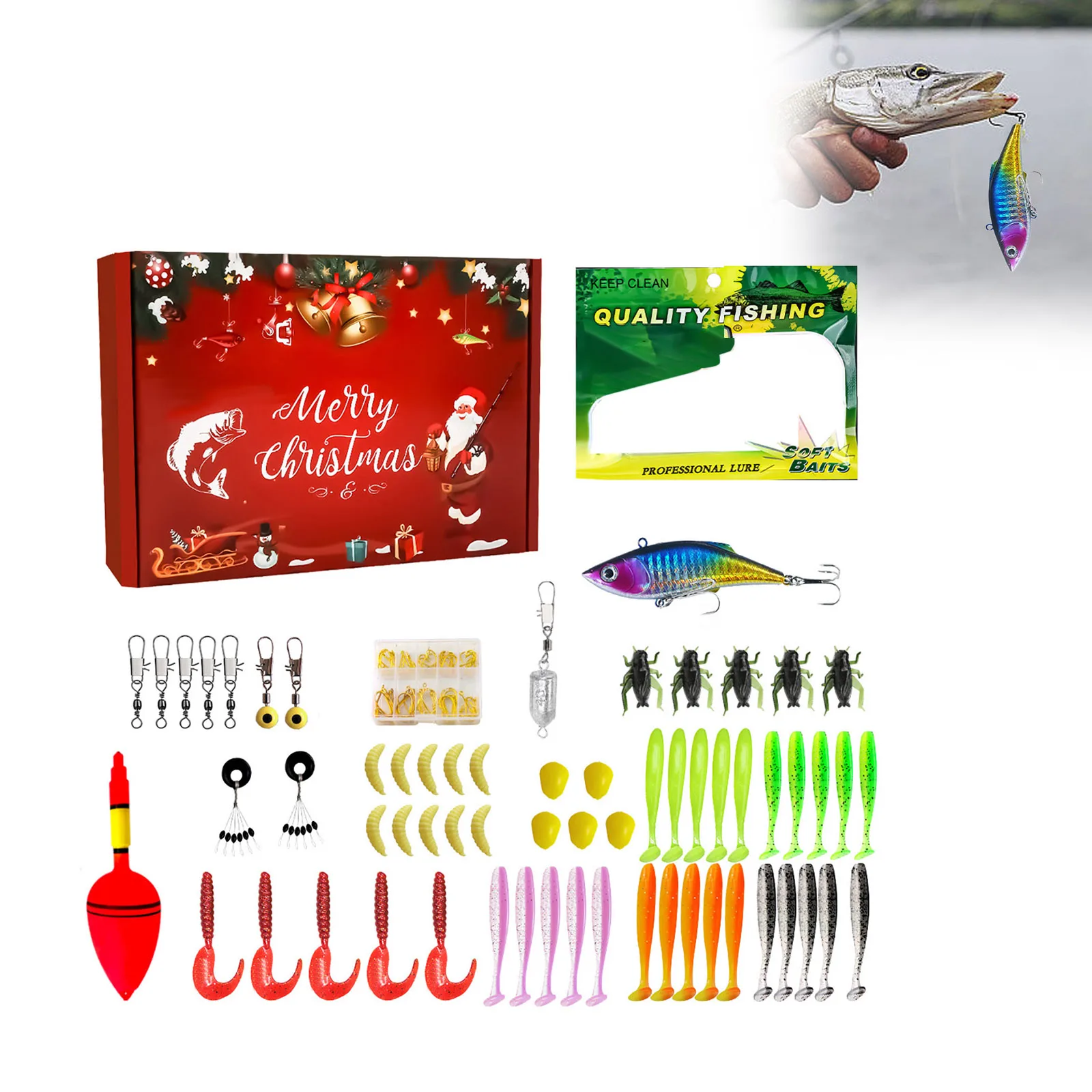 Temporizador de ventilador de baño Calendario de Adviento de pesca 2025 Hombres adultos Adolescentes Niños Cuenta regresiva de Navidad Calendario de Navidad Cuenta regresiva de chocolate