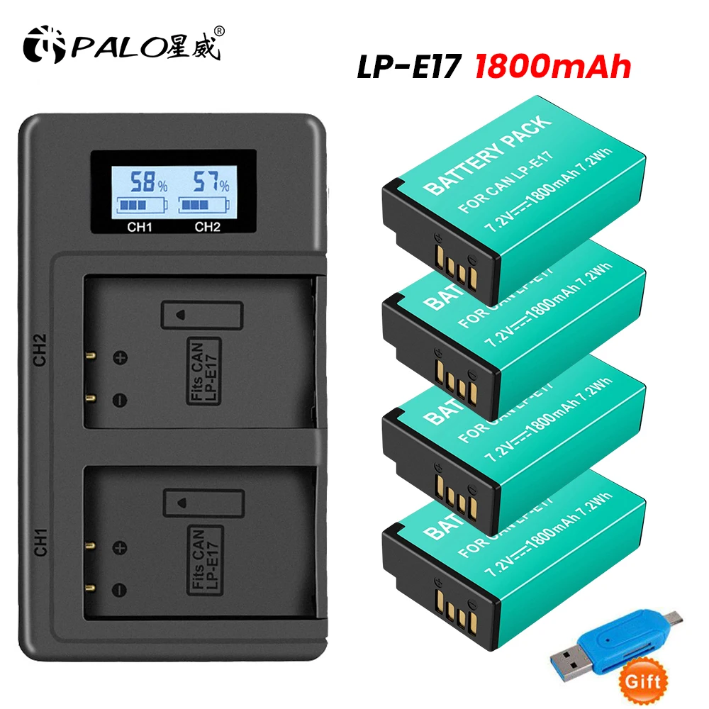 

PALO 1800mAh LPE17 LP E17 LP-E17 Battery + LCD USB Dual Charger for Canon EOS 200D M3 M6 750D 760D T6i T6s 800D 8000D Kiss X8i