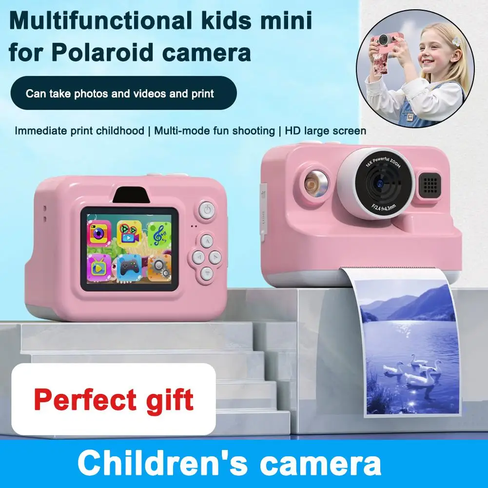子供用インスタントプリントカメラかわいいミニ写真印刷HDカメラ1080P解像度128GBメモリカード付き写真撮影に最適Z3U2