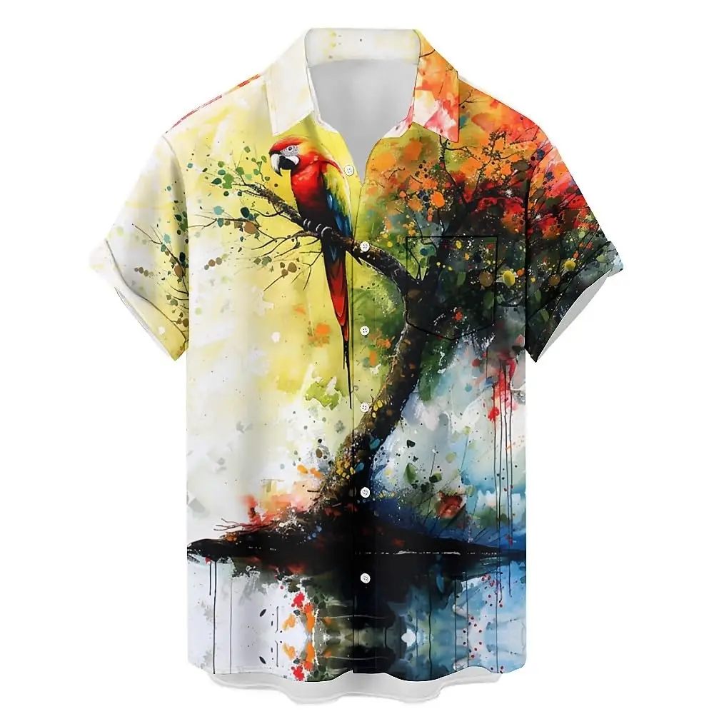 

2025 New Men's Shirt 3d Fashion Casual Parrot Bird Print Hawaiian Lapel Button Shirt Short Sleeve Top Homme Harajuku Ropa Hombre