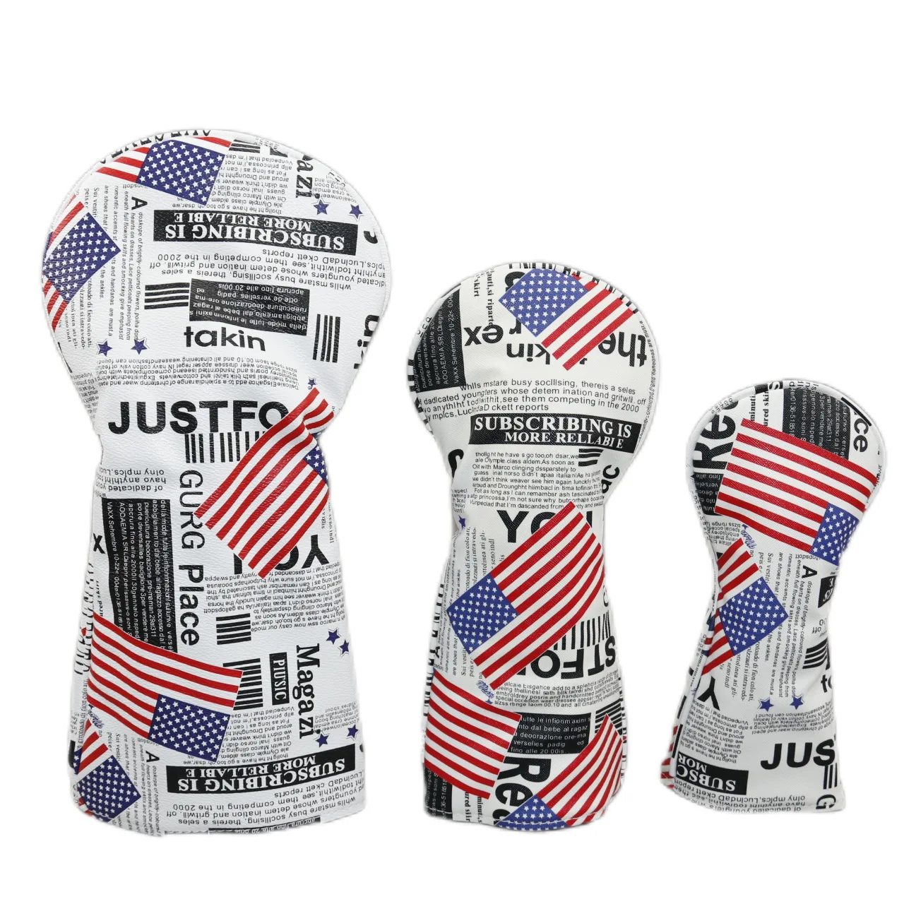 Golf Wood Headcovers American Flag Newspaper Pattern Driver Fairway Wood Hybrid Golf Club Head Covers Protective Sleeves