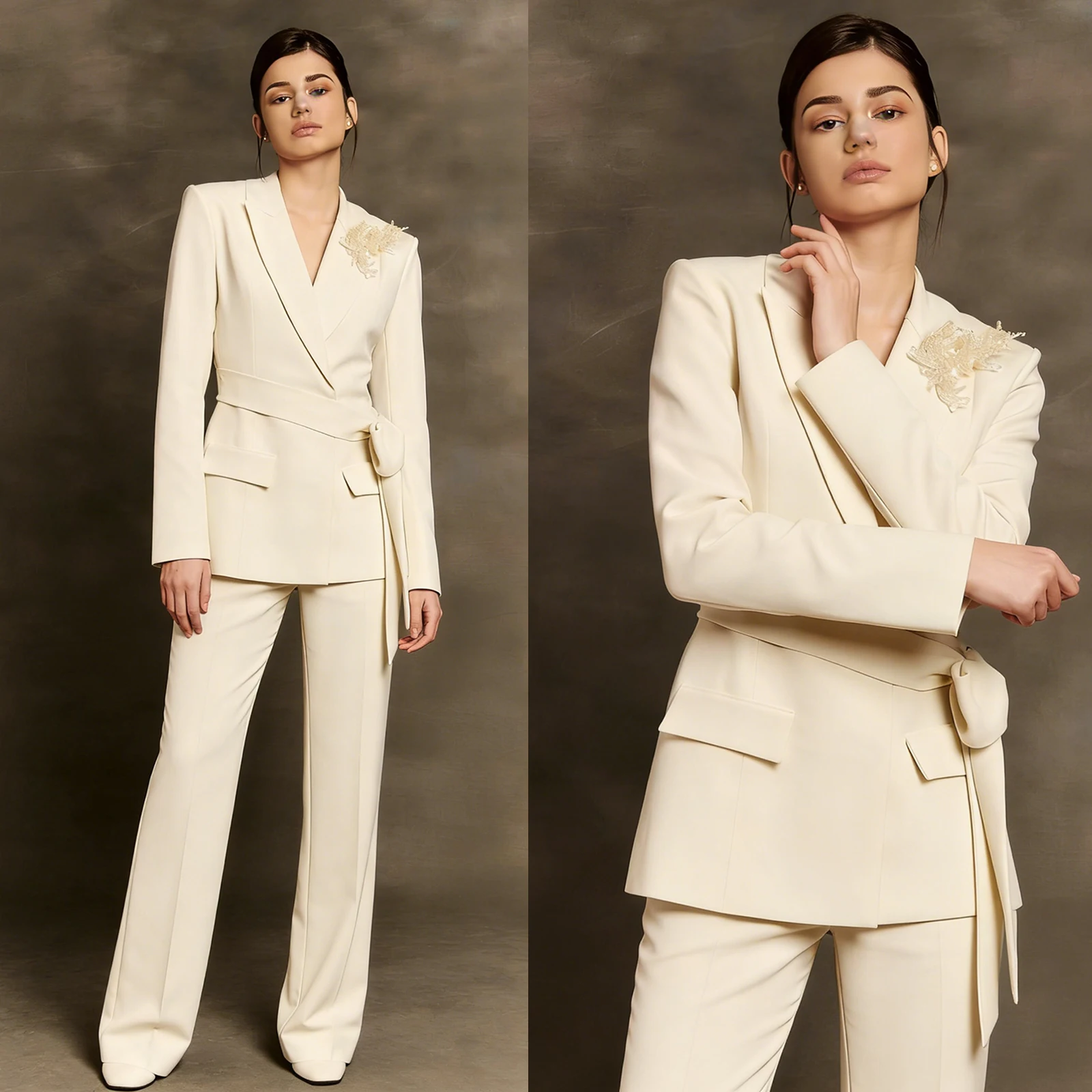 

Женские костюмы-двойки с бисерным декором и поясом, больших размеров, для церемоний, свадеб, вечеринок, выпускных, на заказ