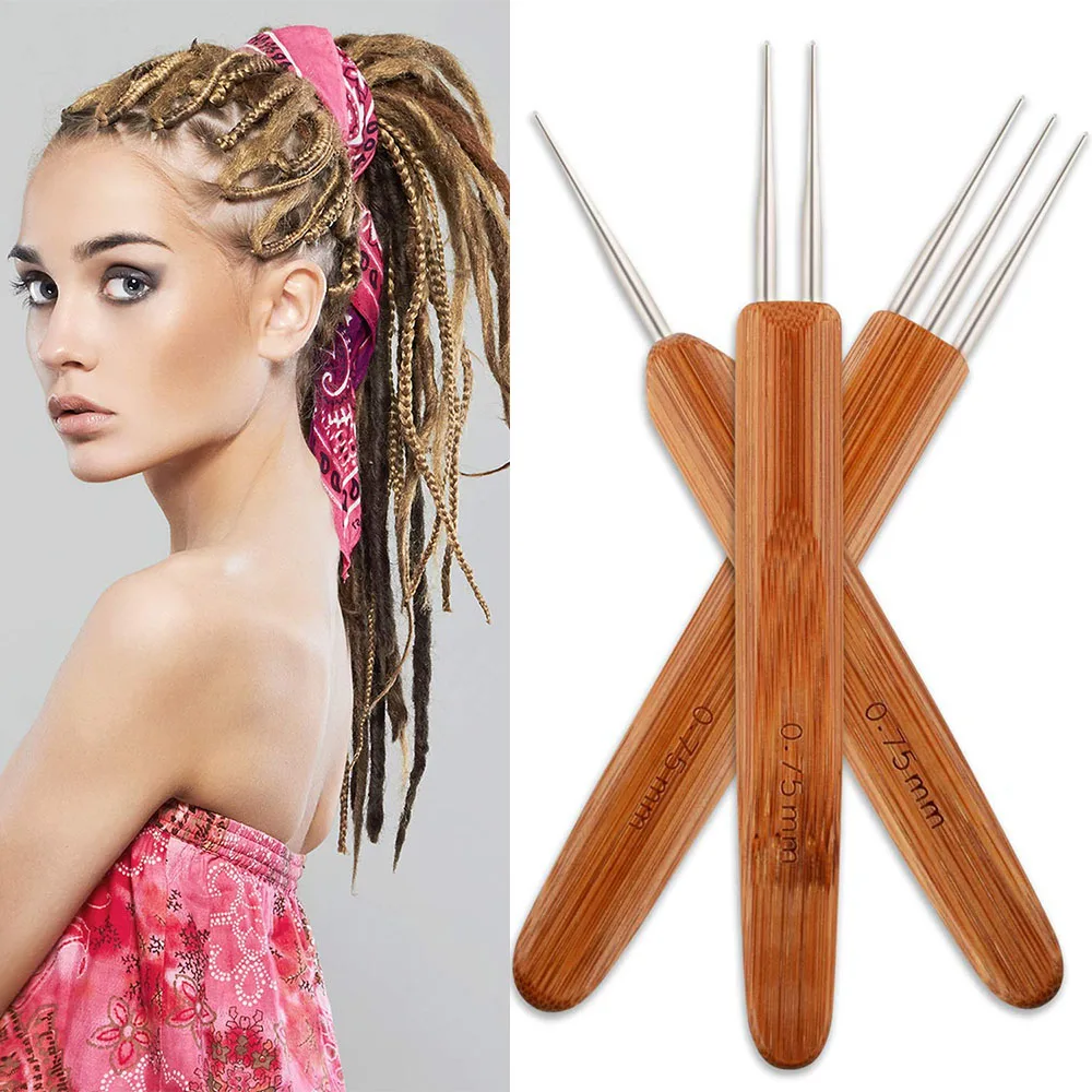 

3pcs/bag 0.5Mm 0.75Mm Double Crochet Needle For Locs Bamboo Dreadlock Crochet Hook Dreadlock Needle For Braids