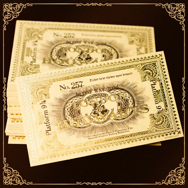 Genuine 50Pcs Harry Potter Hogwarts 943/257 Train Ticket Magic Academy Gold-Plated Tickets Party Cosplay Props Birthday Gifts view 3