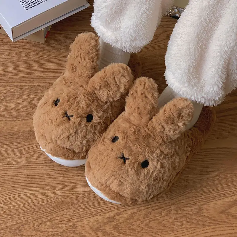 รองเท้าแตะกระต่ายมิฟฟี่น่ารักสำหรับผู้หญิง สวมใส่สบาย พื้นหนา กันลื่น เหมาะสำหรับใส่ในบ้านและรองเท้าผ้าฝ้ายอุ่นๆ ในฤดูใบไม้ร่วงและฤดูหนาว