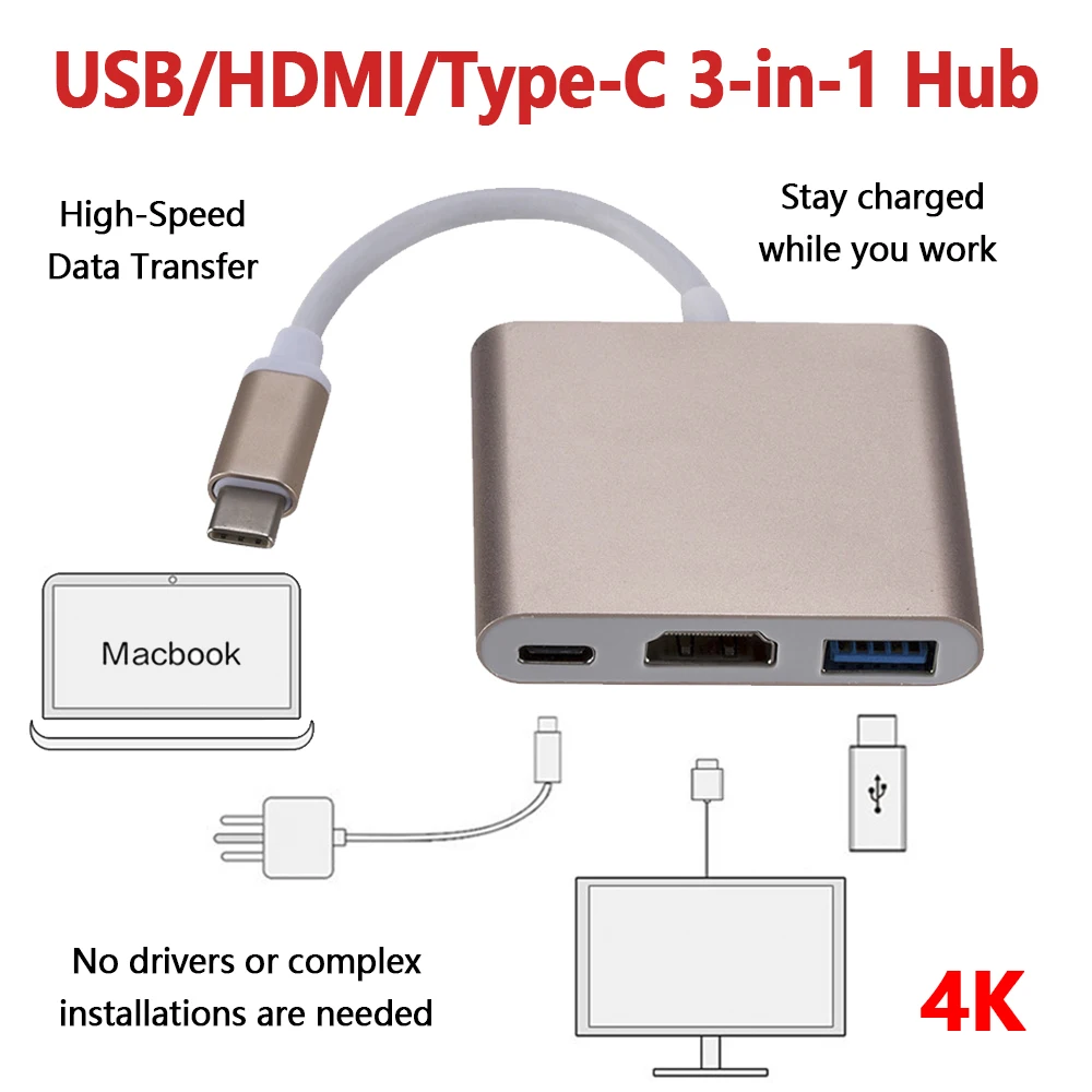 

Plug & Play USB 3.1 Type-C to HDMI Hub: 4K Video, Fast Data Transfer & Power Delivery