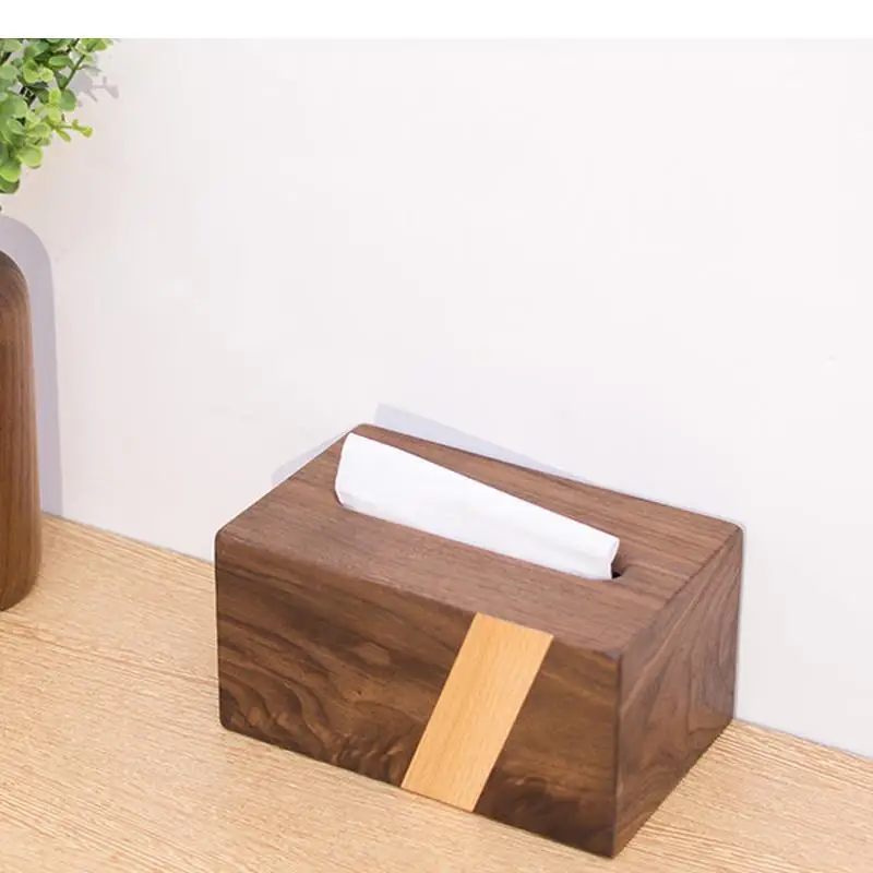 

Solid Wood Tissue Box Japanese Black Walnut Beech Rectangular Paper Towel Tube Desktop Tissue Storage Box Paper Towel Holder