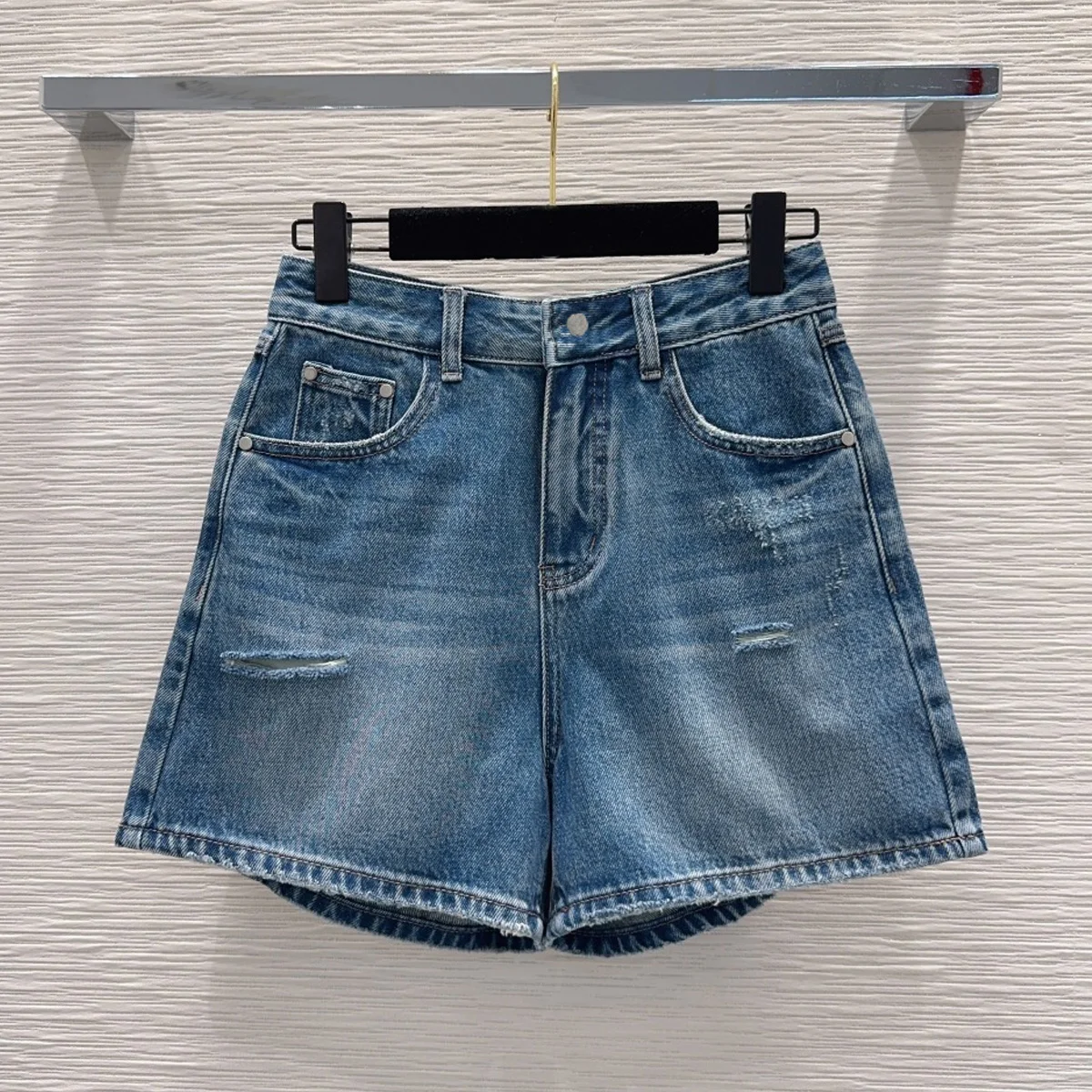 High Quality Women High Waist Ripped Denim Shorts Frayed Hem A-Line Loose Casual Summer Jeans Shorts