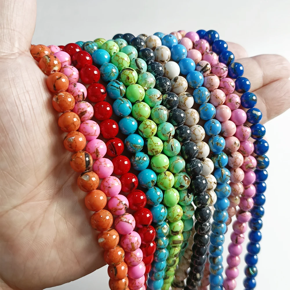 6-10mm concha turquesa grânulo multi cor redonda grânulo liso solto espaçador grânulos para fazer jóias diy pulseira colares brincos