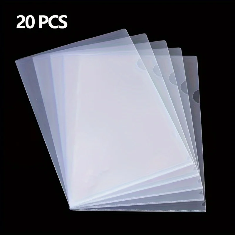 20pcs L Shape A4 Transparent Plastic Document Storage Pouch Bag Office School Supplies Random Color Waterproof Zipper Mesh