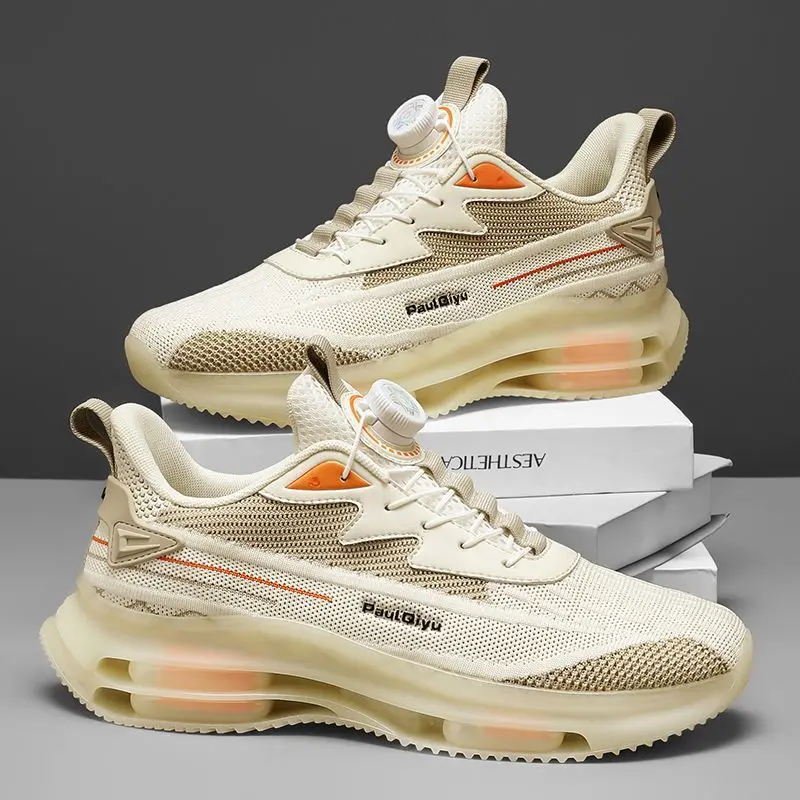 أحذية رجالية جديدة شبكية رفيعة مع أزرار دوارة أحذية رياضية كاجوال خالية من الدانتيل أحذية ركض قابلة للتنفس