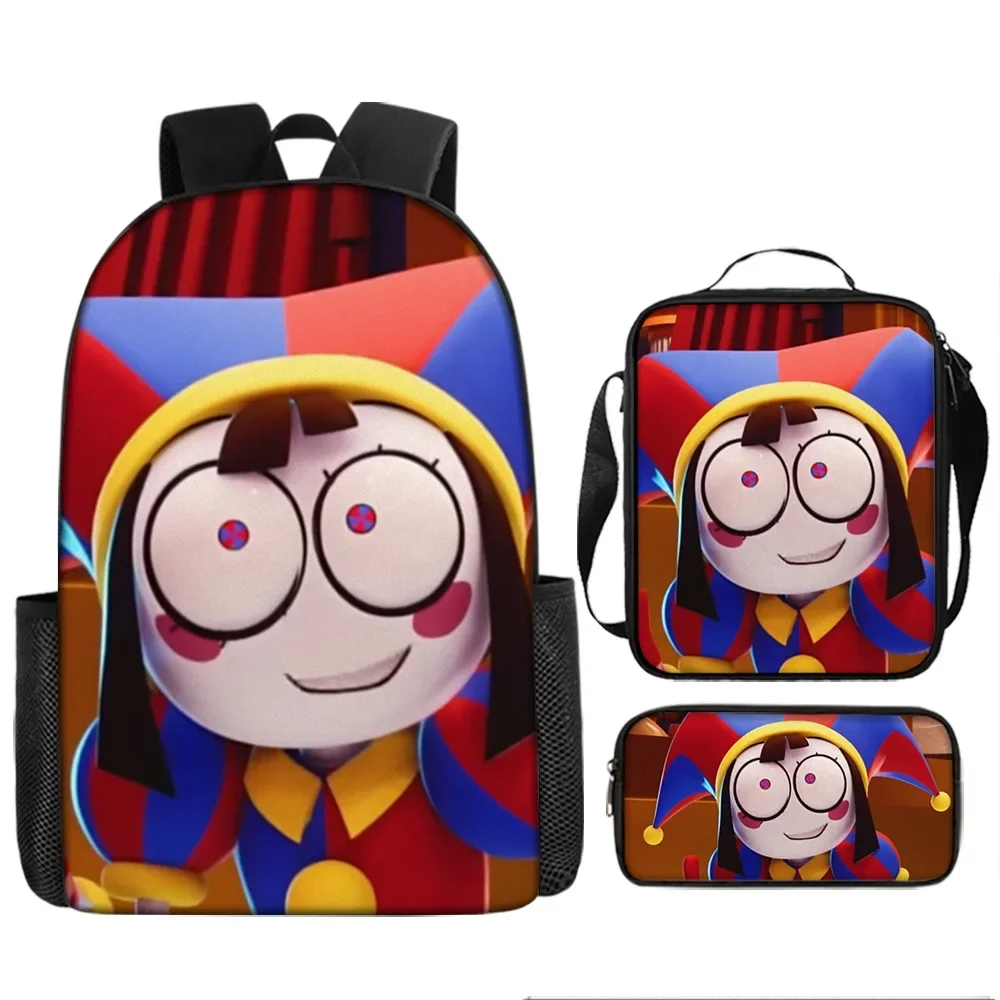 Mochila e Pen Bag Set para crianças, Anime The Amazing Digital Circus Backpack, mochila de viagem, sacos de meninas, 3pcs