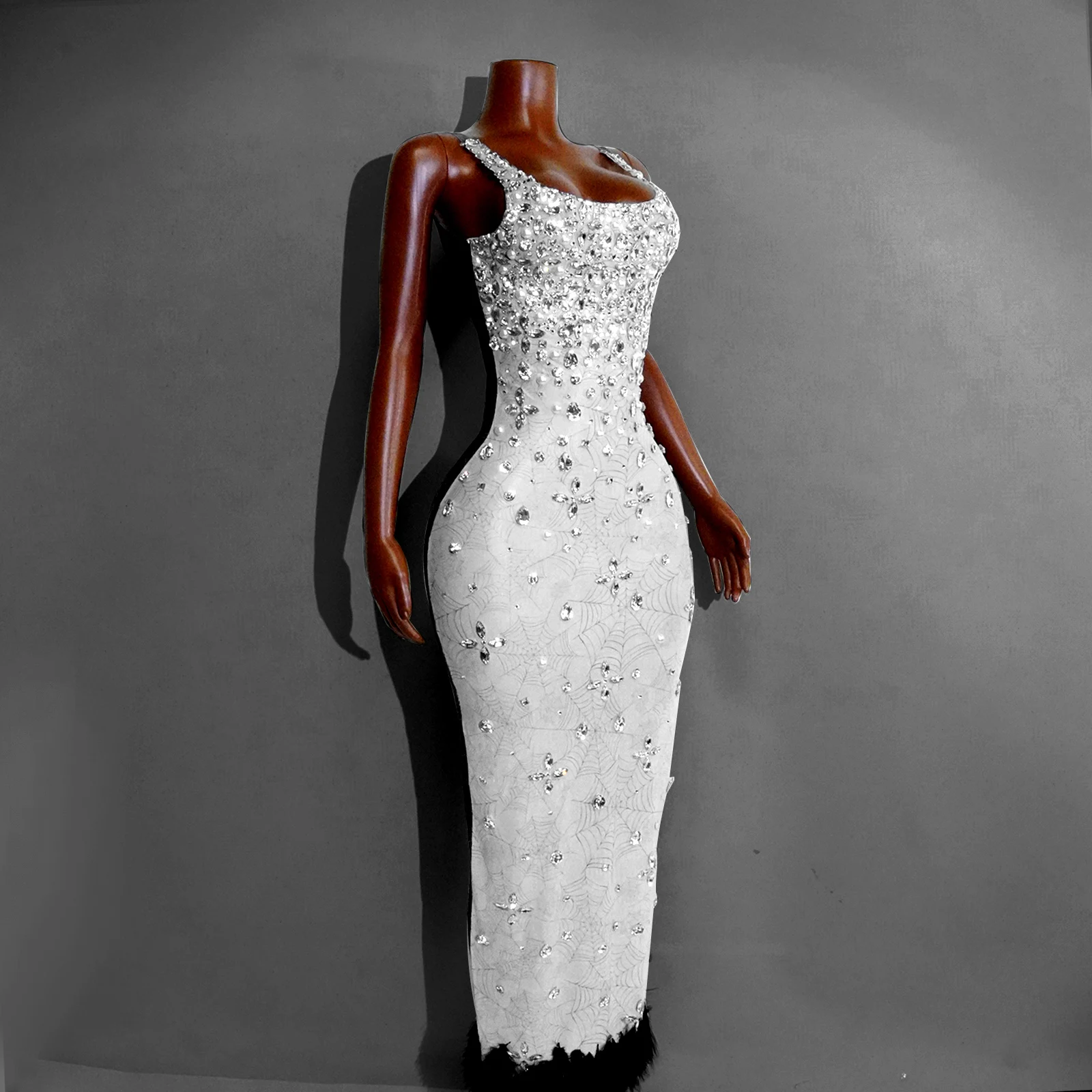 Robe longue en toile d'araignée noire imprimée cristal brillant, Costume d'événement en maille pour femmes, vêtements de scène Drag Queen, fête, boîte de nuit, GOGO bal