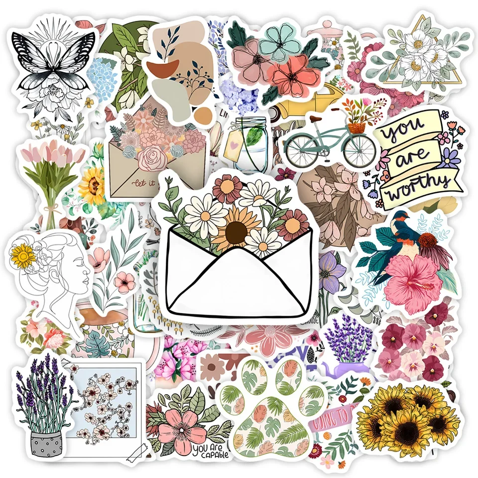 Adorable botanical motif adhesive labels for personalizing devices accessories notebooks water bottles and travel gear durable w