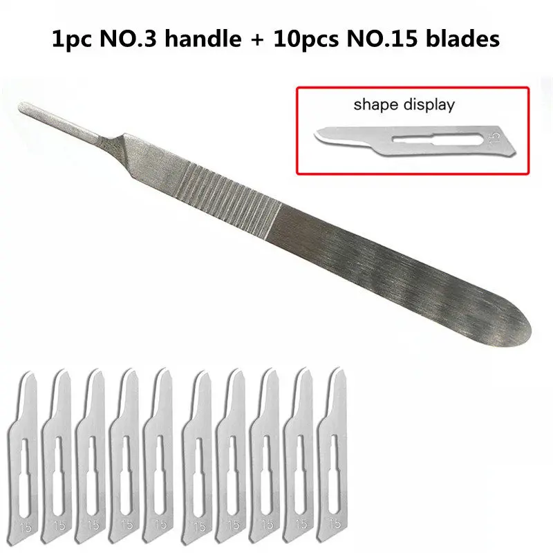 10pcs NO.10/11/15/20/23 Blades and Handle Metal Steel Surgical Tool DIY Cutting Phone PCB Repair Carving Craft Knife Scalpel