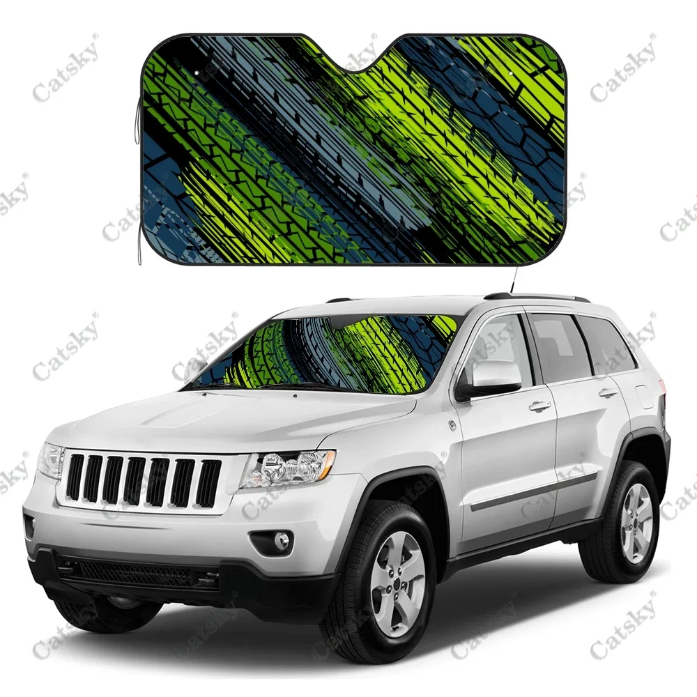 Grunge Tire Tracks Car Windshield Sunshade, Front Auto Car Windshield Sun Shade Blocks Uv Rays Sun Visor Protector