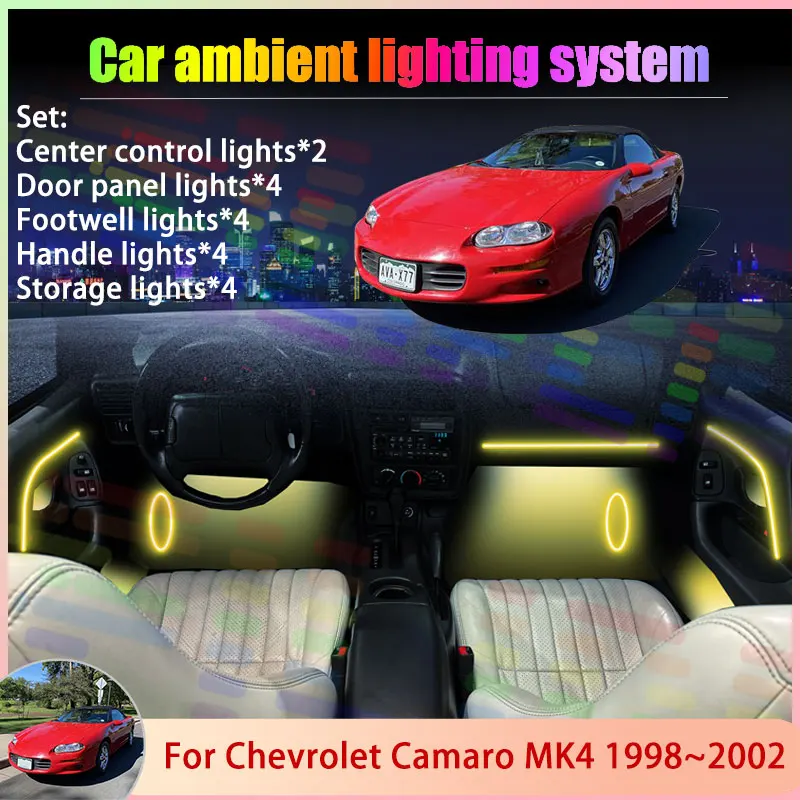 

For Chevrolet Camaro MK4 4th 1998~2002 1999 2000 6/18 in 1 APP Strip Light Car Atmosphere Light Lamp RGB Ensemble Streamer Set