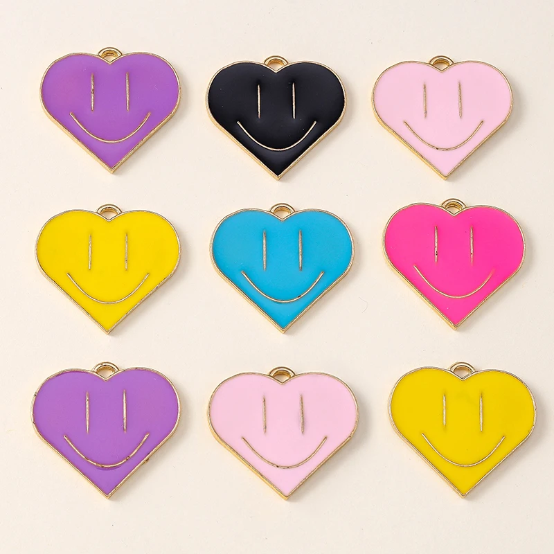 Leslie 10pcs Lovely Love Heart Smile Face Charms Smile Pendant for Bracelets Necklaces DIY Jewelry Making Accessories